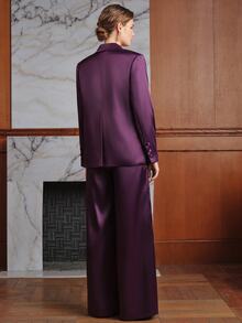 Anewsta Autumn/Winter New Purple Satin Elegant Elegant Commute Workplace Gathering Women's Suit Set - Purple - View 2