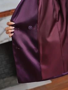 Anewsta Autumn/Winter New Purple Satin Elegant Elegant Commute Workplace Gathering Women's Suit Set - Purple - View 8