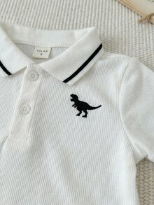 SHEIN 3件組男嬰藍白條紋夏季可愛親子款短袖 Polo 領連身衣，適合生日派對、婚禮、寶寶迎新派對、表演場合 - 彩色 - 查看 3