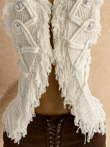Soleia Women's Tassel Design Knitted Cardigan Vest Vacation Off-White Autumn Boho - White - View 8