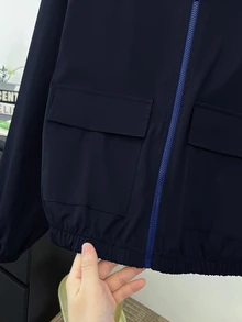 SHEIN 青少年女孩秋/冬新款黑色梭織純色貼袋短版寬鬆休閒連帽夾克，返校季 - 藍色 - 查看 7