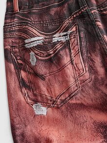 ROMWE MEN New Men's American Vintage Distressed Gradient Water Ripple Print Niche Washed Loose Soft Denim Jeans, Casual Versatile All-Season - Multicolor - View 4