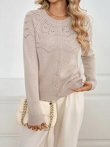 Sprig & Strand Kardigan Rajut Pointelle Lengan Raglan - Aprikot - View 3