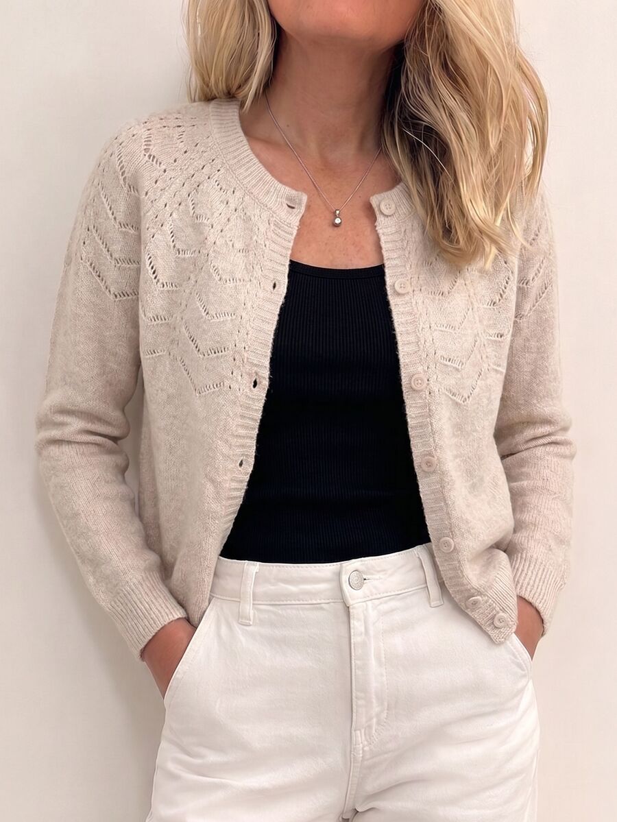 Sprig & Strand Kardigan Rajut Pointelle Lengan Raglan - Aprikot - View 1