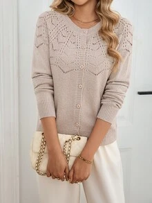 Sprig & Strand Kardigan Rajut Pointelle Lengan Raglan - Aprikot - View 7