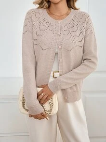 Sprig & Strand Kardigan Rajut Pointelle Lengan Raglan - Aprikot - View 5