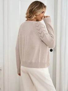 Sprig & Strand Kardigan Rajut Pointelle Lengan Raglan - Aprikot - View 2