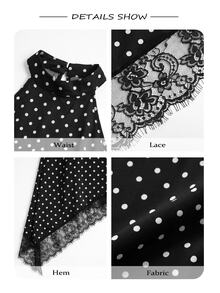 Femmeverse Plus Size Women Polka Dot Halter Neck Asymmetrical Ruffle Hem Sleeveless Top - Black and White - View 8