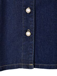 GlowEve Autumn Elegant Casual Vintage Cute Chic A Line Button Up Embroidered Flower Navy Blue Floral Daily Wear Denim Dress For Women Picnic - Dark Wash - View 5