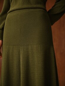MOTF PREMIUM WOMEN'S AUTUMN/WINTER KNIT A-LINE LONG SKIRT - Olive Green - View 2