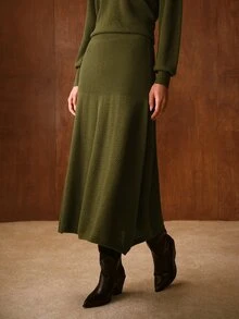 MOTF PREMIUM WOMEN'S AUTUMN/WINTER KNIT A-LINE LONG SKIRT - Olive Green - View 6