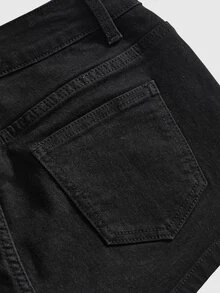 ROMWE Summer/Spring Y2K Millennium Style Rock Metal Rivet Decor Ultra Low Waist Skinny Denim Shorts - Black - View 10