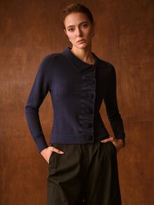 MOTF PREMIUM WOMEN SOLID RUCHED BUTTON PLACKET SLIM FIT CARDIGAN - Royal Blue - View 4