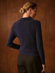 MOTF PREMIUM WOMEN SOLID RUCHED BUTTON PLACKET SLIM FIT CARDIGAN - Royal Blue - View 3