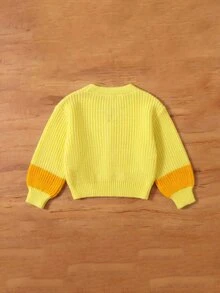 SHEIN Baby Girls V-Neck Yellow Cardigan With Cute Bee And Flower Appliques Long Sleeve Knitted Autumn Sweater - Yellow - View 4