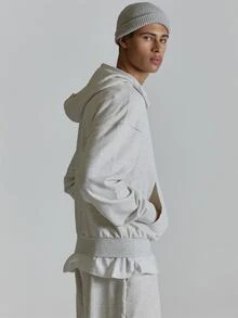 Musero Funnel Neck Zip Up Hoodie Kangaroo Pocket Double Layerd Hood Co Ord Hoodie Only Autum Winter Essentials - Grey - View 4