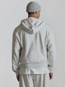 Musero Funnel Neck Zip Up Hoodie Kangaroo Pocket Double Layerd Hood Co Ord Hoodie Only Autum Winter Essentials - Grey - View 5