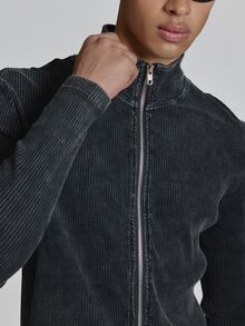 Musero Muscle Fit Funnel Neck Ribbed Zip Through Top Autum Winter Essentials - Black - View 6