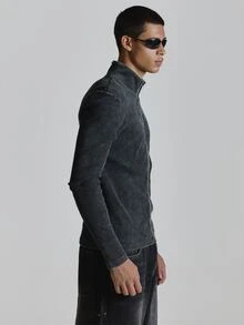Musero Muscle Fit Funnel Neck Ribbed Zip Through Top Autum Winter Essentials - Black - View 4