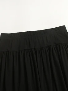 SHEIN LUNE 加大码黑色针织喇叭长裙，秋季款 - 黑色 - 查看 3