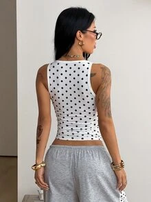 Coolane 白色圓點修身女款背心 - 黑與白 - 查看 6