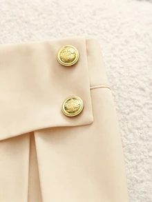 Franclia White,Summer,Elegant,Office Black A-Line Skirt With Gold Buttons,Vintage Flattering Drape Fabric For Commute,Casual Outing,Party Occasions - Camel - View 3