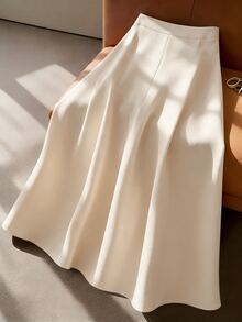 Franclia White,Summer,Elegant,Office Black A-Line Skirt With Gold Buttons,Vintage Flattering Drape Fabric For Commute,Casual Outing,Party Occasions - Camel - View 2