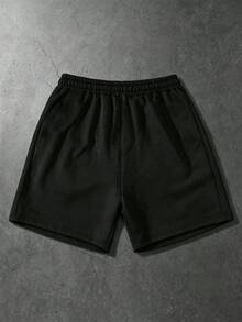 Manfinity EMRG 男士抽绳腰带龙虎印花休闲百搭日常短裤 - 黑色 - 查看 2