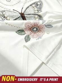 Resyla Women's Casual Summer Short Sleeve T-Shirt, Butterfly Print Design, White - Multicolor - View 3