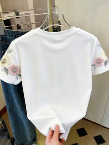 Resyla Women's Casual Summer Short Sleeve T-Shirt, Butterfly Print Design, White - Multicolor - View 2