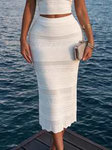 Sirith Women's Solid Color Fitted Knit Skirt - Beige - View 1