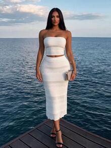 Sirith Women's Solid Color Fitted Knit Skirt - Beige - View 3