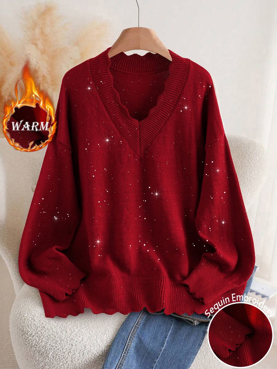 Comfylo Plus Size Autumn/Winter Casual Sequin Decorated Sweater