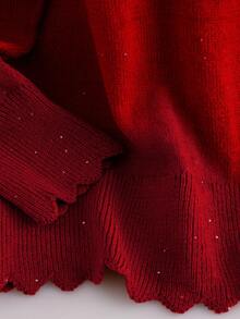 Comfylo Plus Size Autumn/Winter Casual Sequin Decorated Sweater - Red - View 5