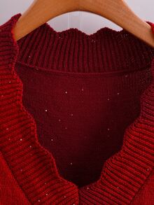 Comfylo Plus Size Autumn/Winter Casual Sequin Decorated Sweater - Red - View 4