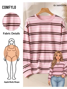 SHEIN LUNE 大尺碼女款休閒長袖圓領寬鬆套頭衛衣，秋冬款 - 彩色 - 查看 6