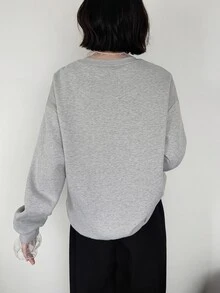 FRIFUL Sweatshirt Wanita Model Korea Terbaru untuk Awal Musim Gugur, Motif Patchwork, Polka Dot Transparan, Jala, Warna Abu-abu Muda, Motif Bunga. - Grey - View 2