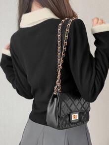 FRIFUL Cardigan Kancing Depan dengan Trim Kontras untuk Musim Gugur - Hitam - View 2
