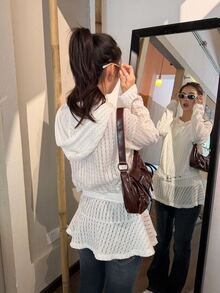 DAZY Women's Hooded Long Sleeve Korean Style Solid Color Lace-Up T-Shirt Fall - White - View 2