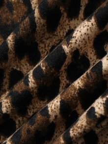Livesso Women's Leopard Print Plush Patchwork Sexy Daily Home Sleepwear Robe Fall - Brown - View 10