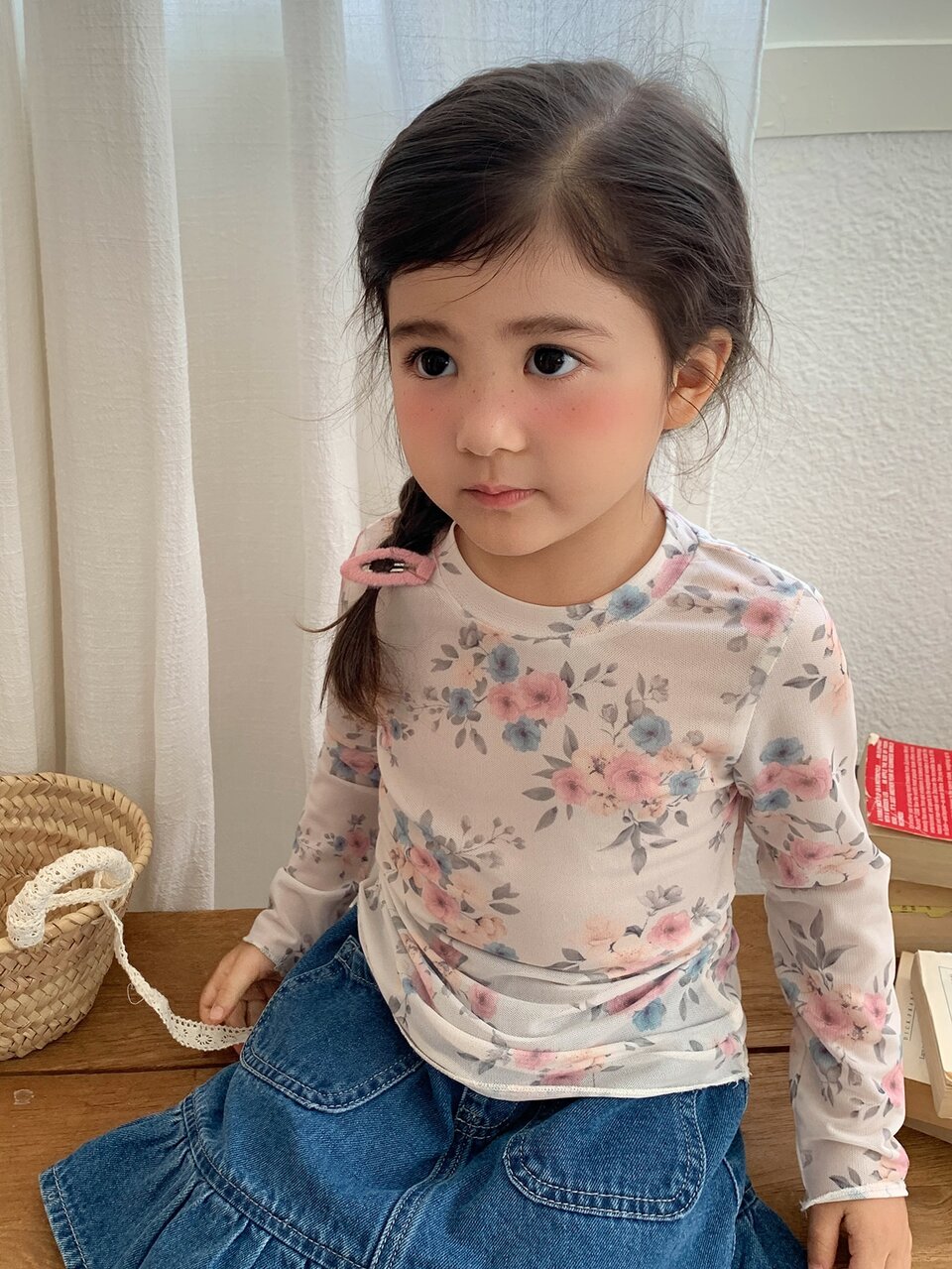 Casual Printed Fitted Autumn Top For Girls (Small), Apricot Floral Round Neck T-Shirt