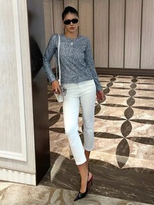 DAZY Women's Fall Sequin Top Party Going Out Night Out Cocktail Blue Polka Dot Elegant Sexy - Blue - View 4