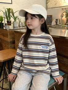 DAZY Young Girls' Long Sleeve Striped Loose Basic Autumn/Winter Layering T-Shirt - Apricot - View 7