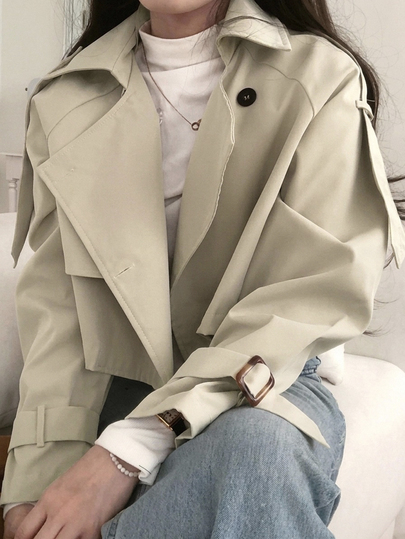 DAZY Women's Lapel Long Sleeve Solid Color Korean Style Trench Coat Fall