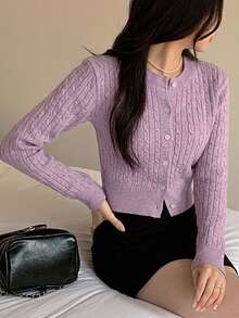 DAZY Women's Spring & Autumn Casual Solid Color Cardigan - Purple - View 9