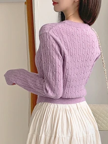 DAZY Women's Spring & Autumn Casual Solid Color Cardigan - Purple - View 5