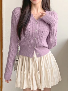 DAZY Women's Spring & Autumn Casual Solid Color Cardigan - Purple - View 10
