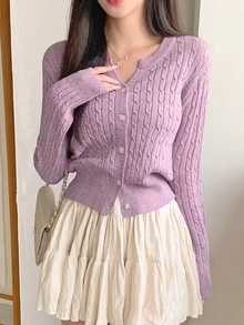 DAZY Women's Spring & Autumn Casual Solid Color Cardigan - Purple - View 4