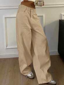 DAZY Women's Loose Fit Long Solid Color Harem Jeans - Khaki - View 6