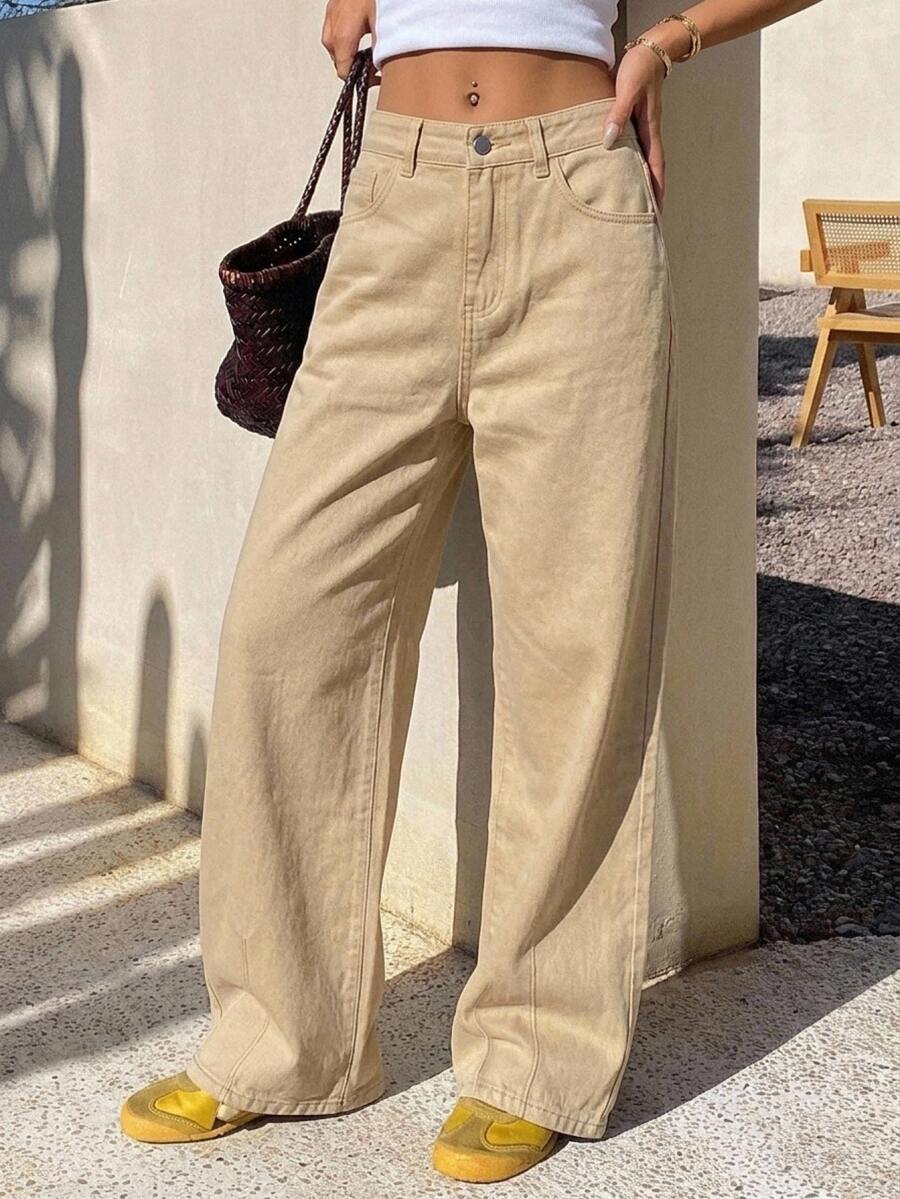 DAZY Women's Loose Fit Long Solid Color Harem Jeans - Khaki - View 1